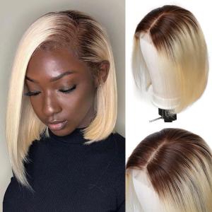 #4/613 Blonde Hair Straight Bob Lace Front Wigs 8-14Inch 150% 180% Density