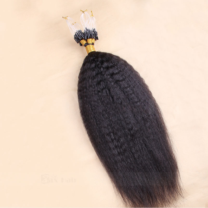 10 - 30 Inch #1B Natural Black Yaki Kinky Straight Micro Loop Human Hair Extensions 100S