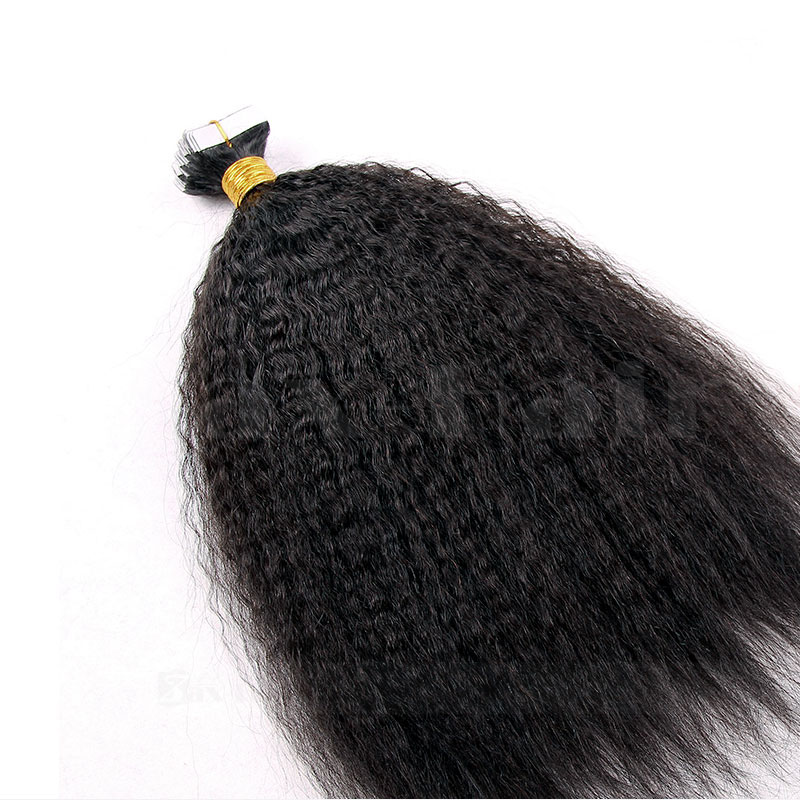 10 - 30 Inch Brazilian Remy Tape In Hair Extensions #1B Natural Black Kinky Straight 20 Pcs 0
