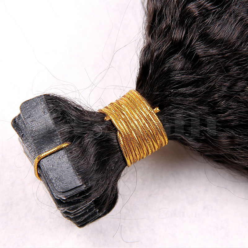 10 - 30 Inch Brazilian Remy Tape In Hair Extensions #1B Natural Black Kinky Straight 20 Pcs 2