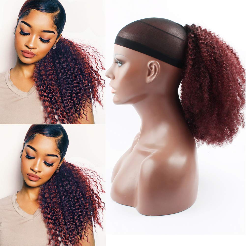 10 - 30 Inch Ombre Kinky Curly Human Hair Ponytail Drawstring Clip Ponytail Extensions #1B/Dark 99J