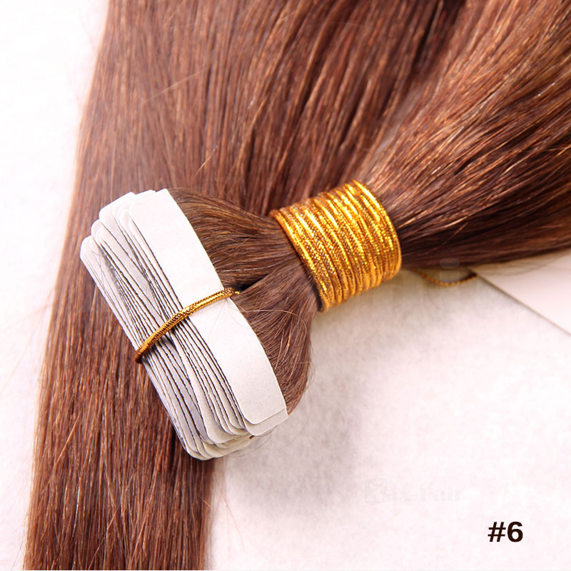 10 30 Inch Tape In Human Hair Extensions 6 Light Brown Straight 20 Pcs