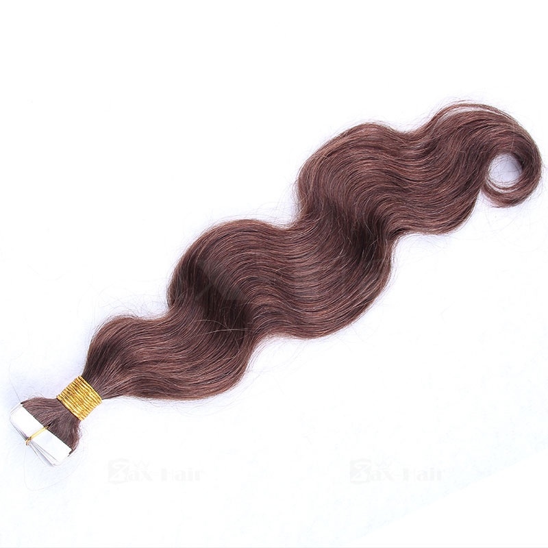  10 - 30 Inch Tape In Remy Human Hair Extensions #4 Medium Brown Body Wave 20 Pcs