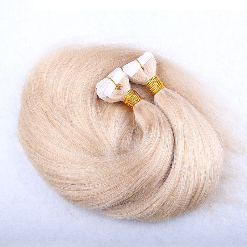 10 - 30 Inch Tape In Remy Human Hair Extensions #60 White Blonde Straight 20 Pcs 0