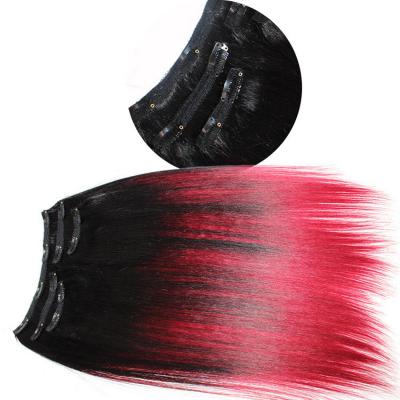 10 - 32 Inch Ombre Clip In Human Hair Extensions #1B/Red Straight