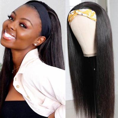 100% Human Hair Headband Wig Straight Scarf Wigs Real Hairline for Women