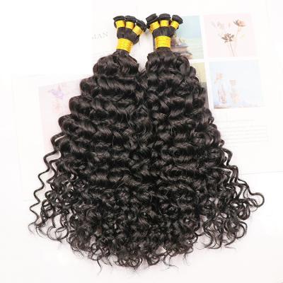 14 - 30 Inch Curly Hand Tied Hair Extensions Human Hair Wefts 6 Bundles/Pack