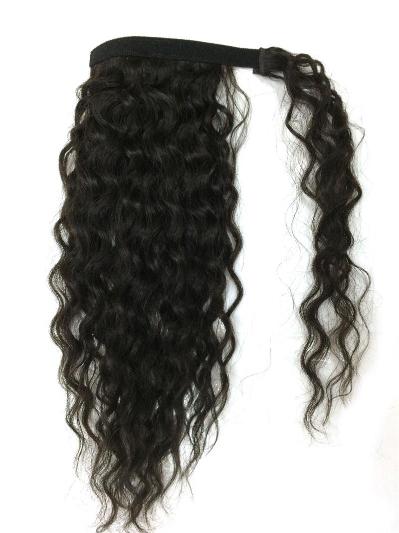 1432 Inch Wrap Around 100 Human Hair Ponytail in Deep Bodywave 1B