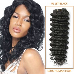 14 Inch #1 Jet Black Deep Wave Virgin Hair Wefts