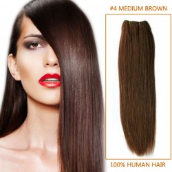 14 Inch #4 Medium Brown Straight Virgin Hair Wefts