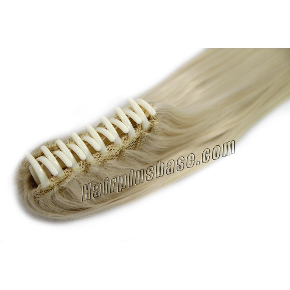 14 Inch Claw Clip Human Hair Ponytail Straight Pearly 60 White Blonde
