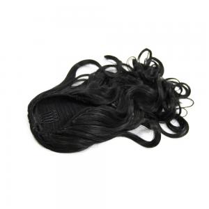 14 Inch Invisible Drawstring Human Hair Ponytail Curly #1 Jet Black