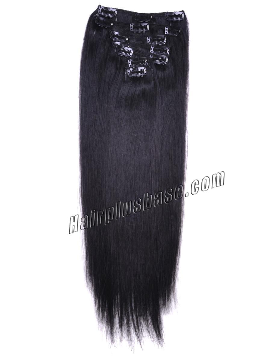 15 Inch #1 Jet Black Clip In Human Hair Extensions 7pcs no 1