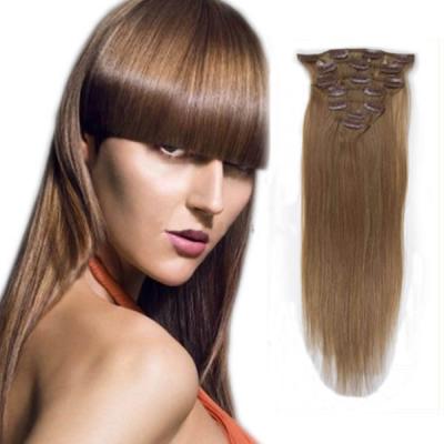 15 Inch #12 Golden Brown Clip In Human Hair Extensions 7pcs