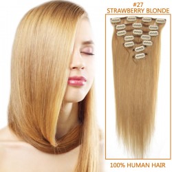 15 Inch #27 Strawberry Blonde Clip In Human Hair Extensions 7pcs