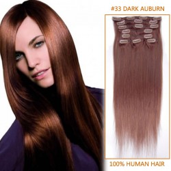 15 Inch #33 Dark Auburn Clip In Human Hair Extensions 7pcs