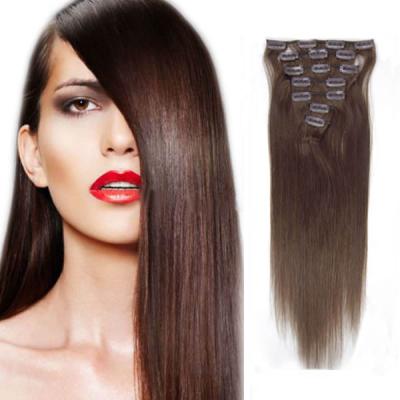 15 Inch #4 Medium Brown Clip In Human Hair Extensions 7pcs