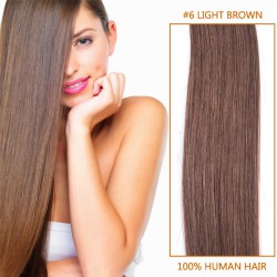 15 Inch #6 Light Brown Clip In Human Hair Extensions 7pcs