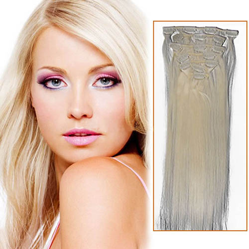 15 Inch #60 White Blonde Clip In Human Hair Extensions 7pcs
