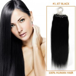 16 Inch #1 Jet Black Micro Loop Human Hair Extensions 100S