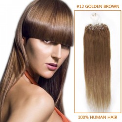 16 Inch #12 Golden Brown Micro Loop Human Hair Extensions 100S