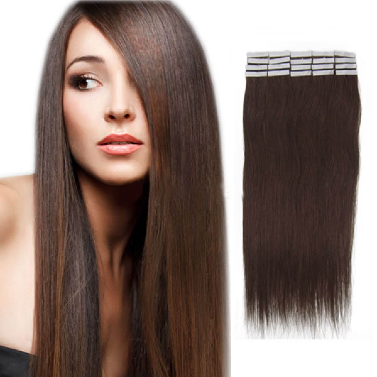 16 Inch #2 Dark Brown Tape In Human Hair Extensions 20pcs