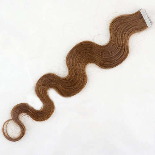 16 Inch #8 Ash Brown Flexible Tape In Hair Extensions Body Wave 20 Pcs details pic 1