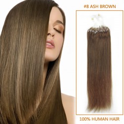 16 Inch #8 Ash Brown Micro Loop Human Hair Extensions 100S