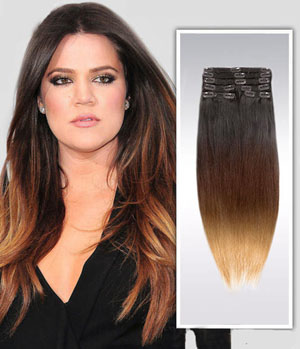 16 Inch Bright Ombre Clip In Indian Remy Hair Extensions Straight 9pcs