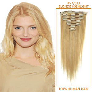 20 Inch #27/613 Blonde Highlight Clip In Remy Human Hair Extensions 7pcs
