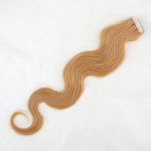 20 Inch #27 Strawberry Blonde Flexible Tape In Hair Extensions Body Wave 20 Pcs details pic 1