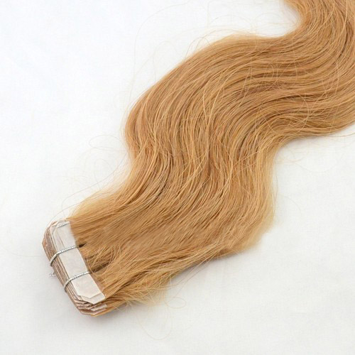 20 Inch #27 Strawberry Blonde Flexible Tape In Hair Extensions Body Wave 20 Pcs details pic 2