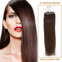 20 Inch #4 Medium Brown Micro Loop Human Hair Extensions 100S