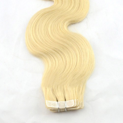 20 Inch #60 White Blonde Flexible Tape In Hair Extensions Body Wave 20 Pcs details pic 3
