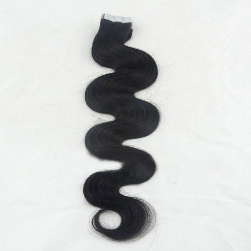 24 Inch #1 Jet Black Easy Tape In Hair Extensions Body Wave 20 Pcs details pic 0