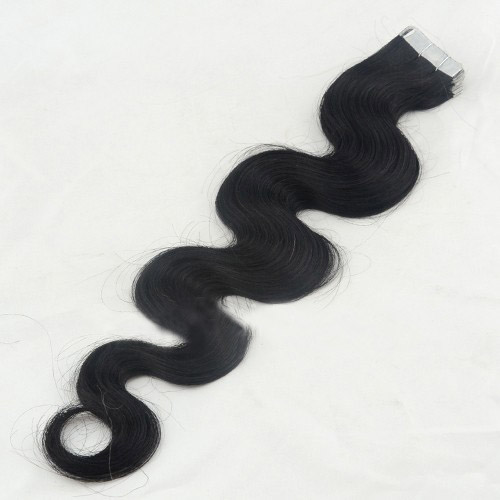 24 Inch #1 Jet Black Easy Tape In Hair Extensions Body Wave 20 Pcs details pic 1