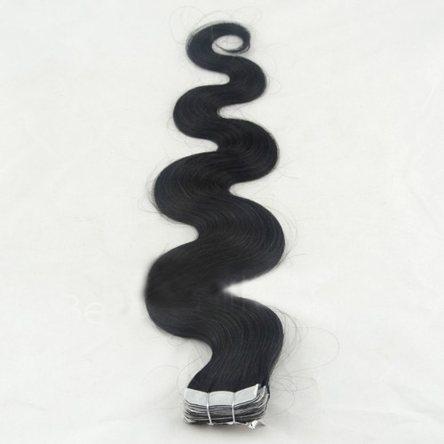 24 Inch #1 Jet Black Easy Tape In Hair Extensions Body Wave 20 Pcs details pic 2