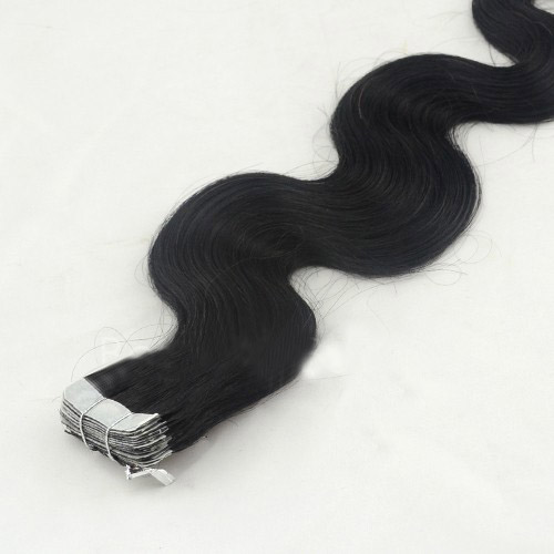 24 Inch #1 Jet Black Easy Tape In Hair Extensions Body Wave 20 Pcs details pic 3