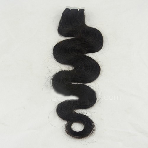 24 Inch #1B Natural Black Practical Tape In Hair Extensions Body Wave 20 Pcs details pic 0