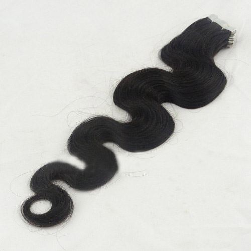24 Inch #1B Natural Black Practical Tape In Hair Extensions Body Wave 20 Pcs details pic 1