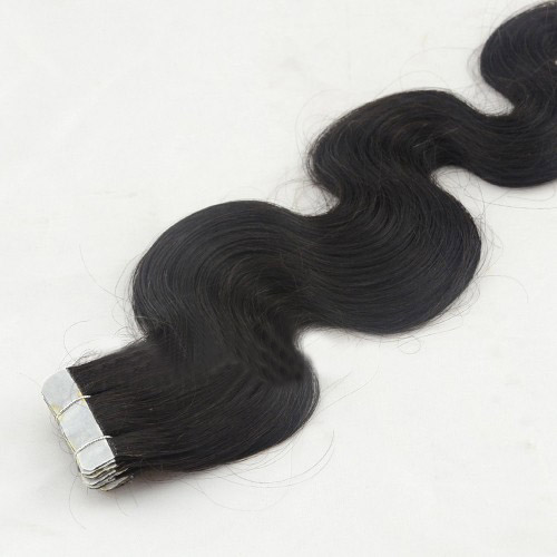 24 Inch #1B Natural Black Practical Tape In Hair Extensions Body Wave 20 Pcs details pic 3