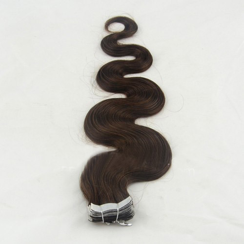 24 Inch #4 Medium Brown Practical Tape In Hair Extensions Body Wave 20 Pcs details pic 2