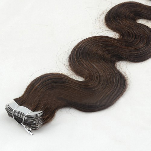 24 Inch #4 Medium Brown Practical Tape In Hair Extensions Body Wave 20 Pcs details pic 3