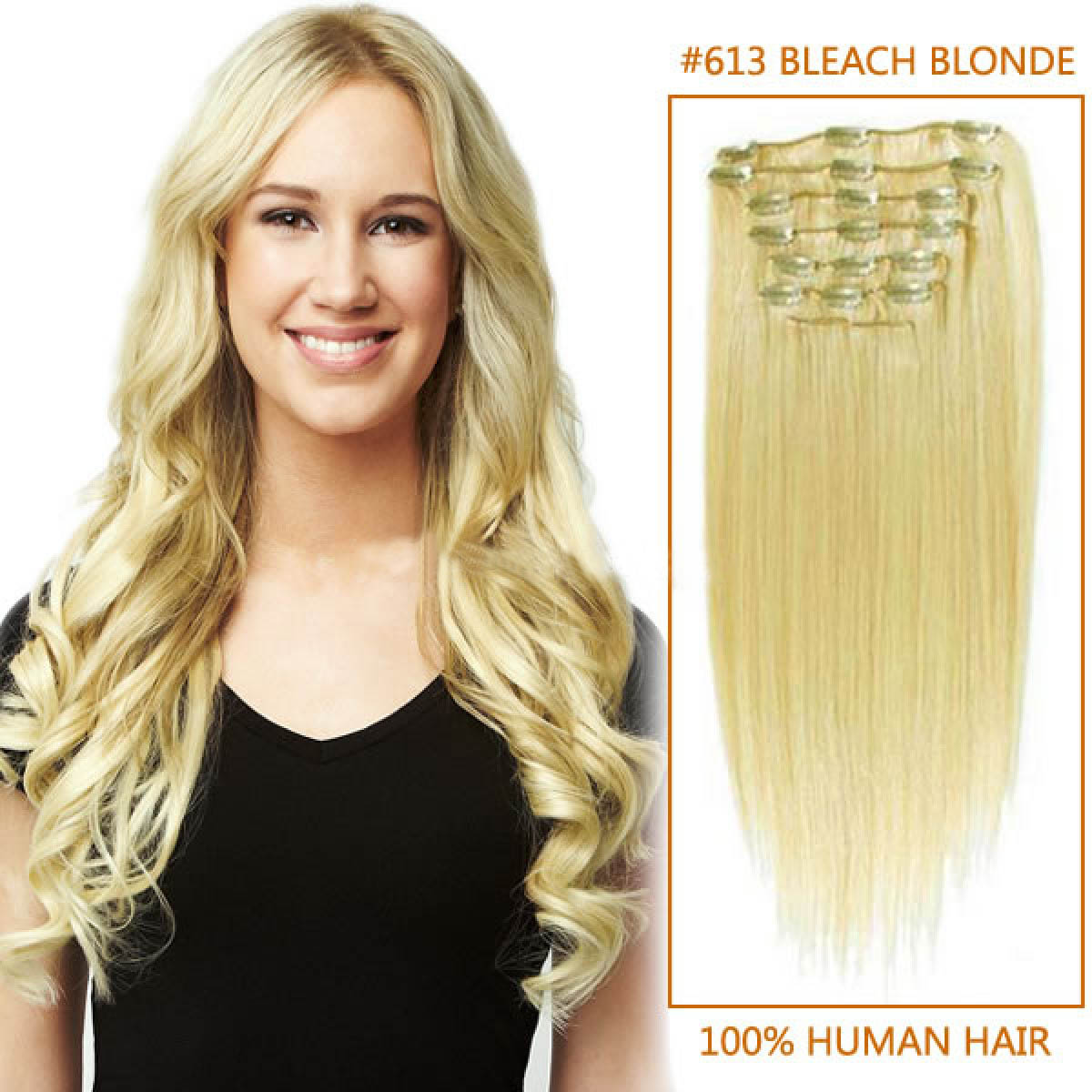 26 Inch #613 Bleach Blonde Clip In Remy Human Hair Extensions 7pcs