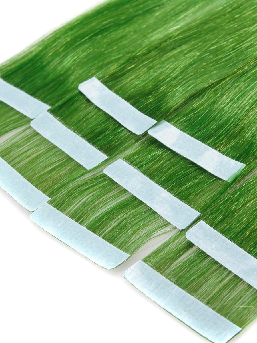 26 Inch Funky Green Tape In Hair Extensions Straight 10pcs