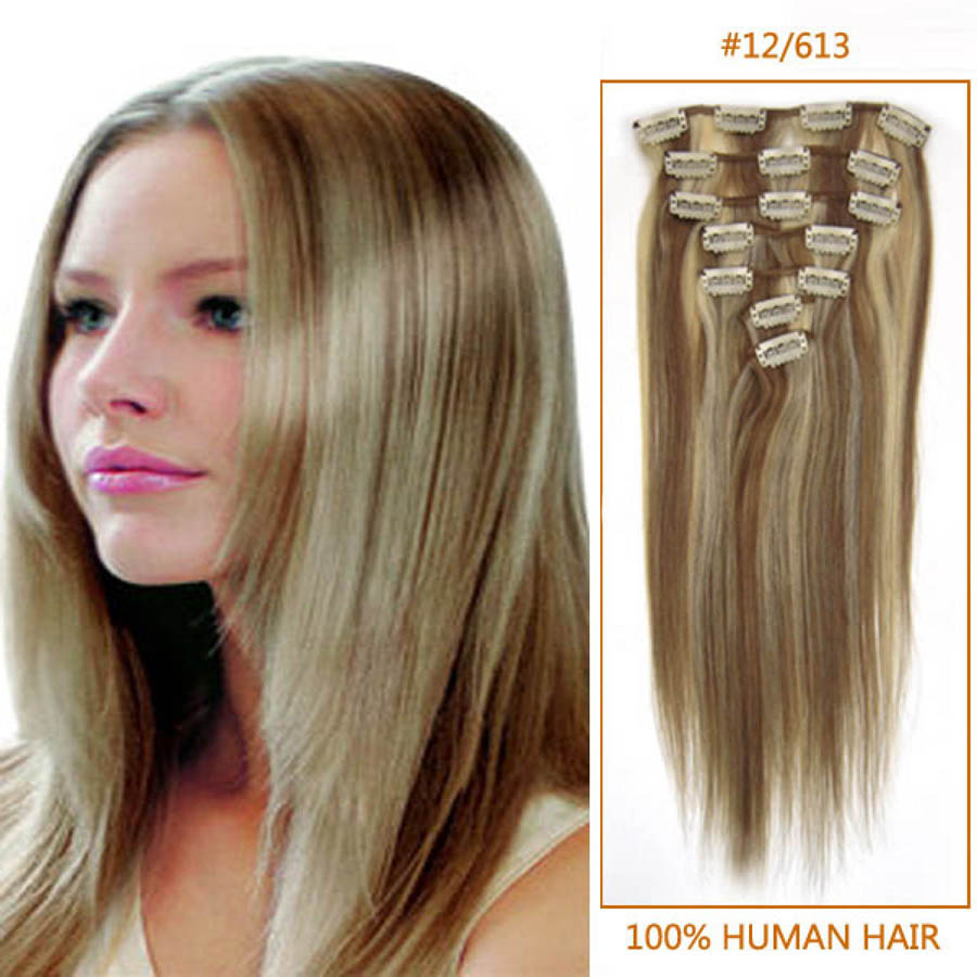 12/613 Clip In Human Hair Extensions 11pcs