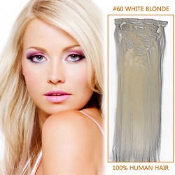 30 Inch #60 White Blonde Clip In Human Hair Extensions 11pcs