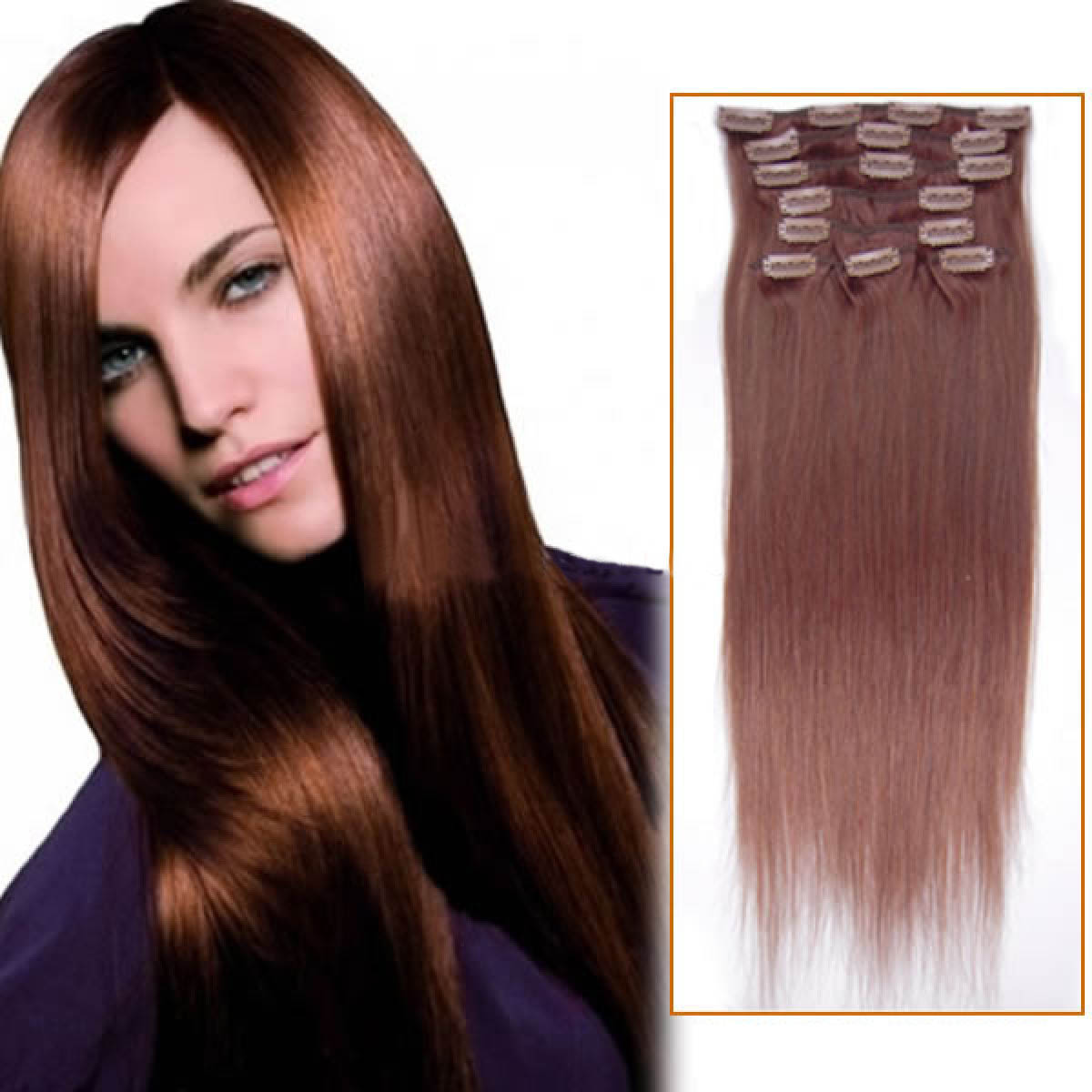 Inch 33 Dark Auburn Clip In Human Hair Extensions 11pcs