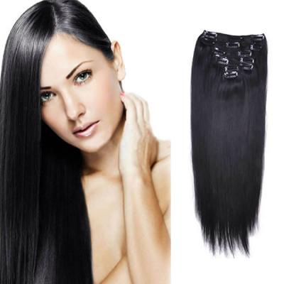 34 Inch #1 Jet Black Clip In Human Hair Extensions 11pcs