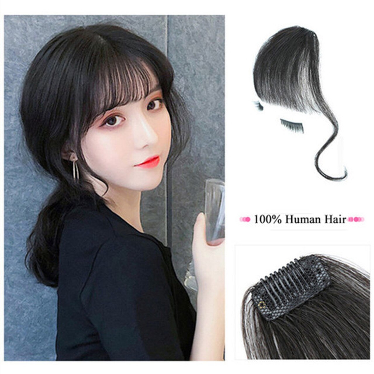 3D Clip In Bangs 100 Human Hair Air Extension Hair Piece Fringe Front Hairpiece